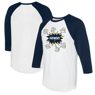 Women's Touch Navy Milwaukee Brewers Halftime Back Wrap Top V-Neck T-Shirt Size: Small