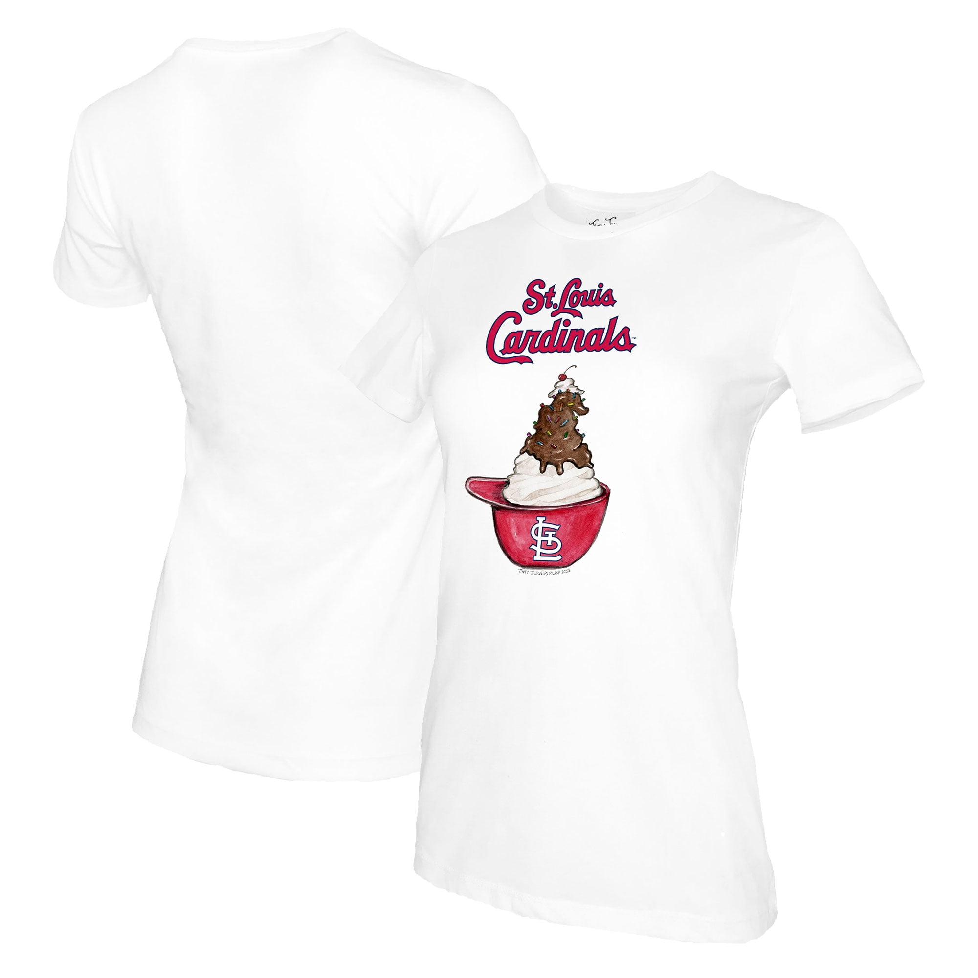 Women's Tiny Turnip White St. Louis Cardinals Sundae Helmet T-Shirt 