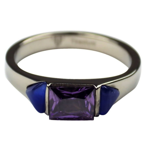 Women's Titanium Ring Purple Blue Faux Three Stone Band Fantasy Forge Jewelry