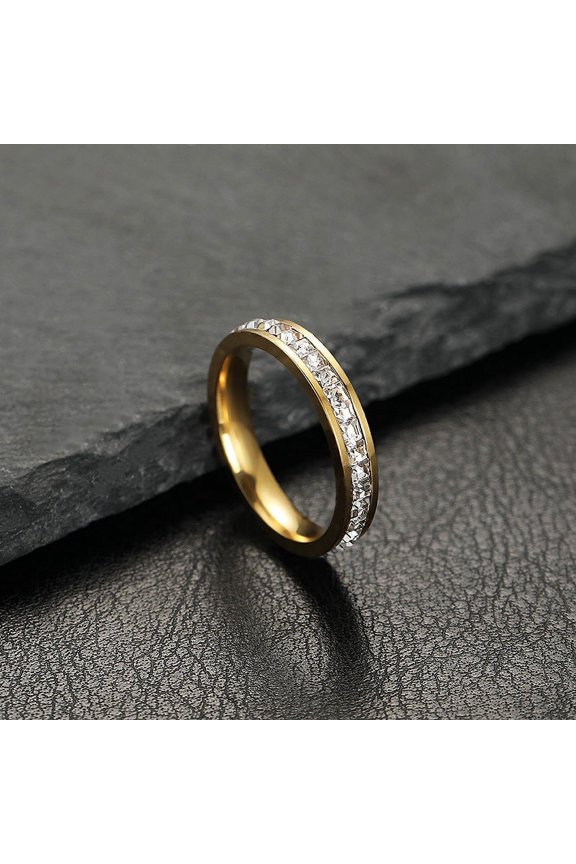 Women's Titanium Steel Ring with Zircon Electroplated Geometric Design Fashion Jewelry Single Row Ring or Double Row Diamond Ring Anniversary Gift