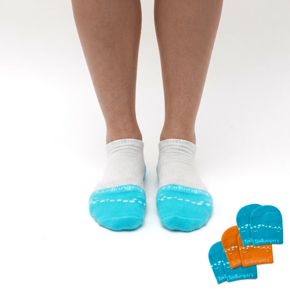 Women’s Toe Bang Protection Socks with 2X Toe Cushioning, Lightweight, Breathable, Stay-Put Fit , One Size, 3-Pack Orange/Turquoise