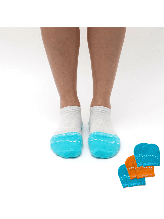 Women’s Toe Bang Protection Socks with 2X Toe Cushioning, Lightweight, Breathable, Stay-Put Fit , One Size, 3-Pack Orange/Turquoise