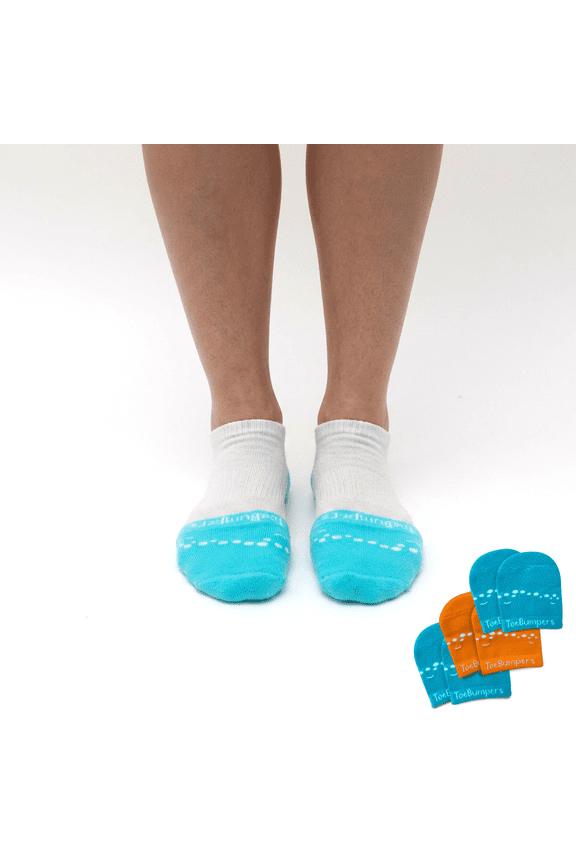 Women’s Toe Bang Protection Socks with 2X Toe Cushioning, Lightweight, Breathable, Stay-Put Fit , One Size, 3-Pack Orange/Turquoise