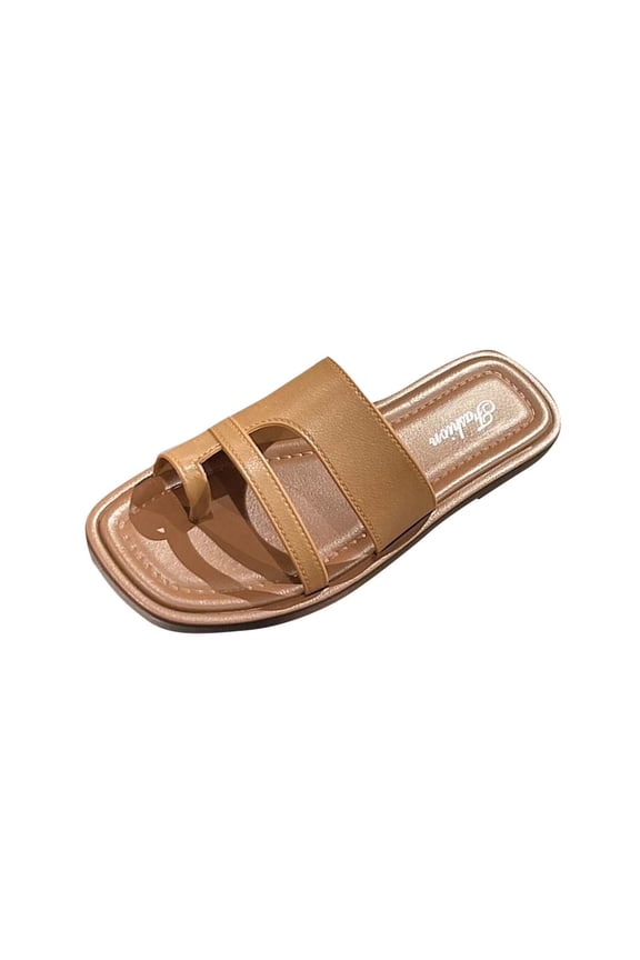 Women's Toe Loop Flat Sandals Fashion Roman Slippers Casual Summer Beach Slides Comfortable Square Toe Flip Flops