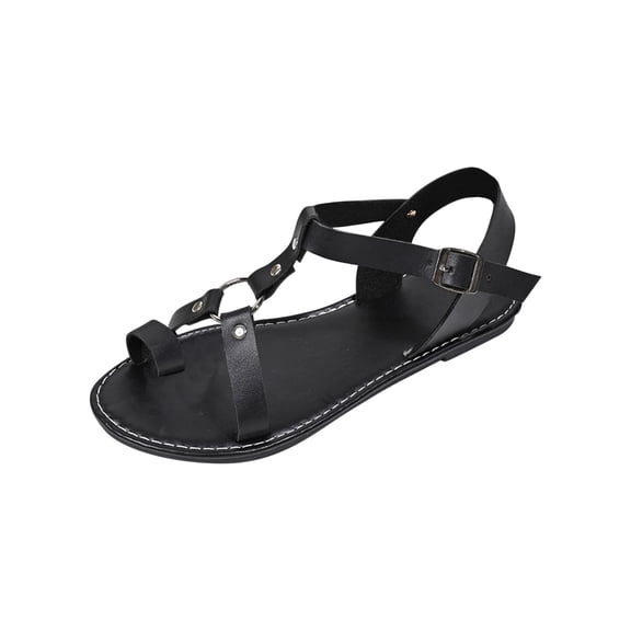 Women's Toe Post Thong Sandals Open Toe Ankle Strap Dressy Flat Sandals Thong Flat Sandals, Casual Women T-Strap Dress Sandals with Adjustable Ankle Buckle for Summer Wedding