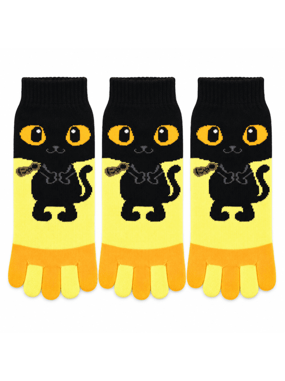 Women's Toe Socks 3-Pack, Cute Cat Five Finger Crew Socks, Casual Novelty Everyday Socks, One Size