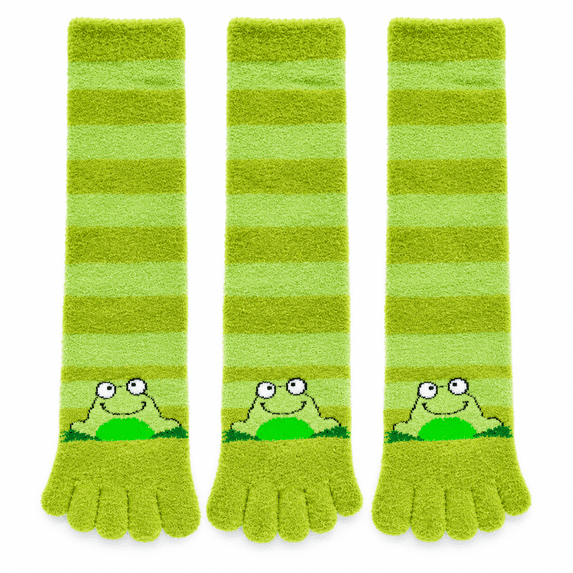 Women's Toe Socks 3-Pack, Cute Frog Five Finger Crew Socks, Casual Novelty Everyday Socks, One Size