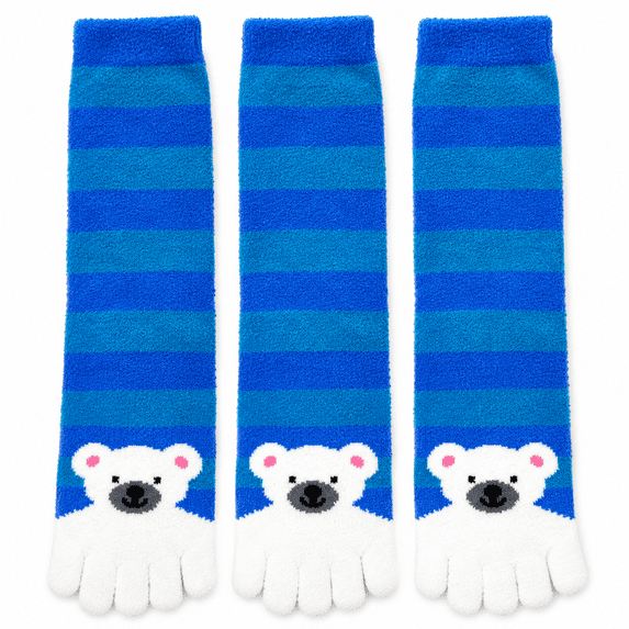 Women's Toe Socks 3-Pack, Cute Polar Bear Five Finger Crew Socks, Casual Novelty Everyday Socks, One Size