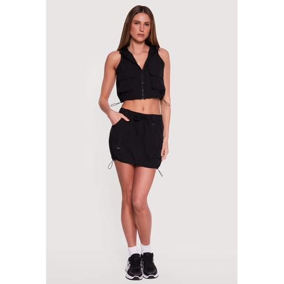 Women's Toggle Drawstring Hem Cargo Pocket Mini Skirt