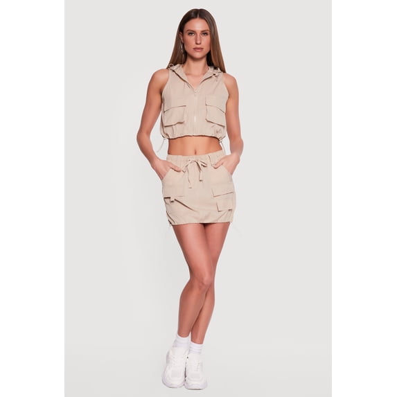 Women's Toggle Drawstring Hem Cargo Pocket Mini Skirt