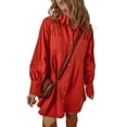 thumbnail image 1 of Women's Tomato Red Bishop Sleeve Button Up Pleated Mini Dress - [ZhiHiMeRi] | (US 12-14)L, 1 of 6