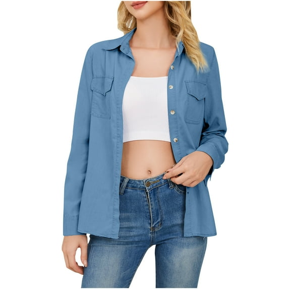 Women's Tomboys Trucker Jacket Women's Fashionable Long Sleeve Lapel Hooded Denim Off-shoulder Coat/jacket Long Sleeve Hooded Denim Jacket/jacket Blue xxl