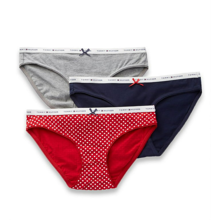 Women's Tommy Hilfiger R91T003 Classic Cotton Logo Bikini Panty - 3 Pack  (MiniHeart/Peacoat/Grey M)