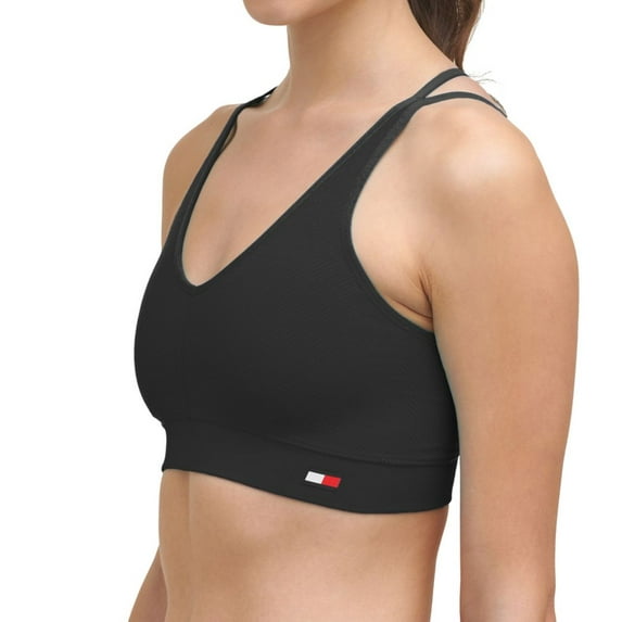 Women's Tommy Hilfiger TP10580T Strappy Ribbed Sports Bra (Black S)