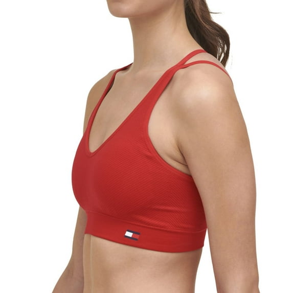 Women's Tommy Hilfiger TP10580T Strappy Ribbed Sports Bra (Rich Red L)