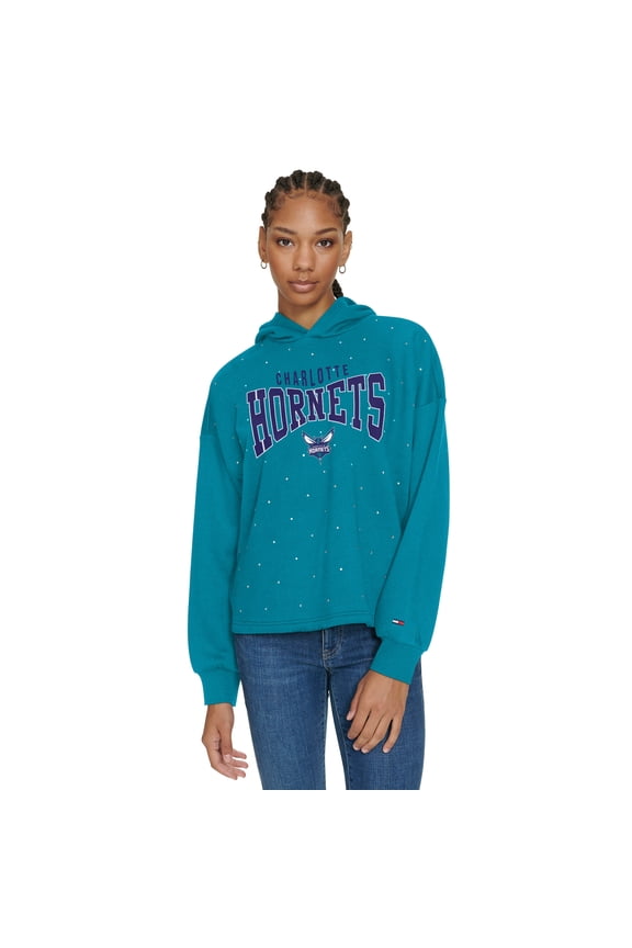 Women's Tommy Jeans Teal Charlotte Hornets Stella Cropped Pullover Hoodie