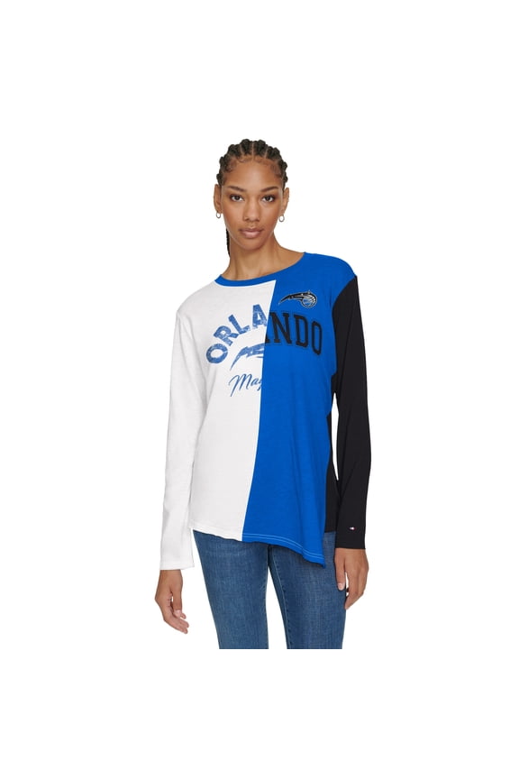 Women's Tommy Jeans White/Blue Orlando Magic Amelia Color Blocked Long Sleeve T-Shirt