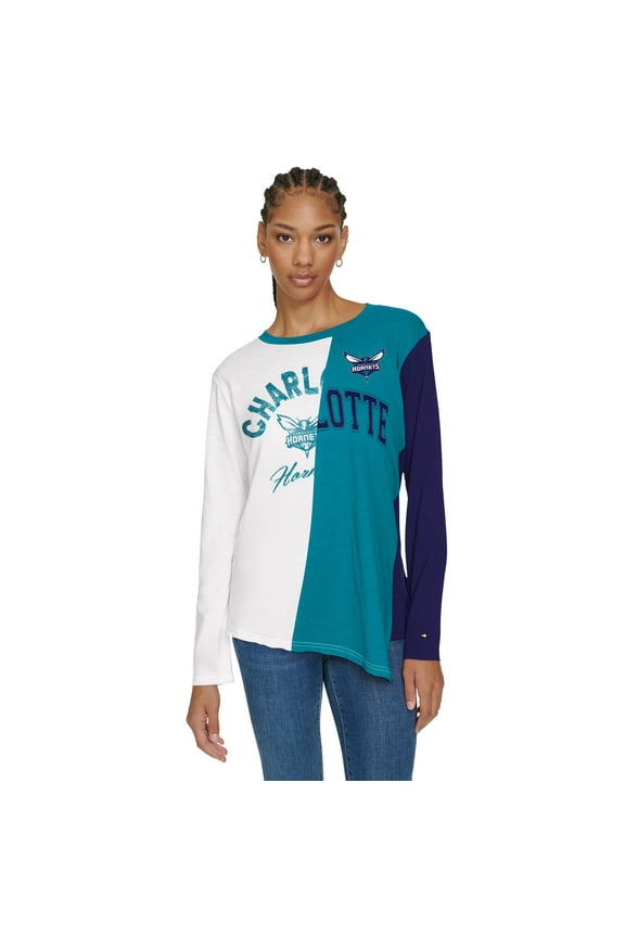 Women's Tommy Jeans White/Teal Charlotte Hornets Amelia Color Blocked Long Sleeve T-Shirt