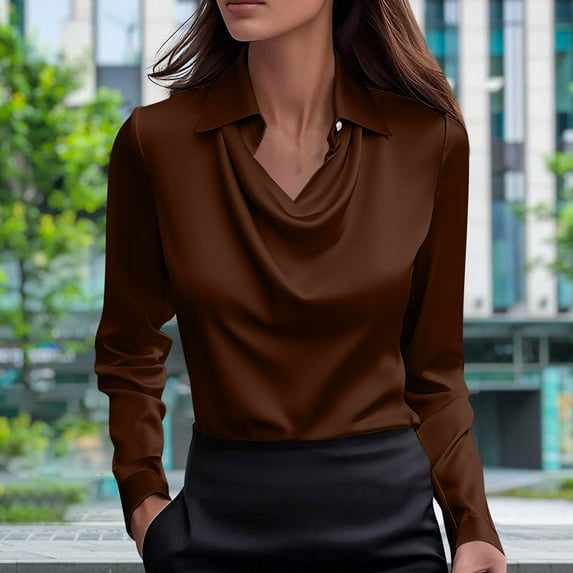 Women's Top, 2026 New Winter Solid-Color Button Long-Sleeved V-Neck Satin Top, Comfortable and Breathable Fabric for Women, Perfect for Daily Casual Wear and Tight Pants.