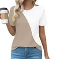 thumbnail image 1 of Women's Top Color Block Short Sleeve Casual Pleated Shirt 2024 Summer Top Women's Going Out Top, 1 of 4