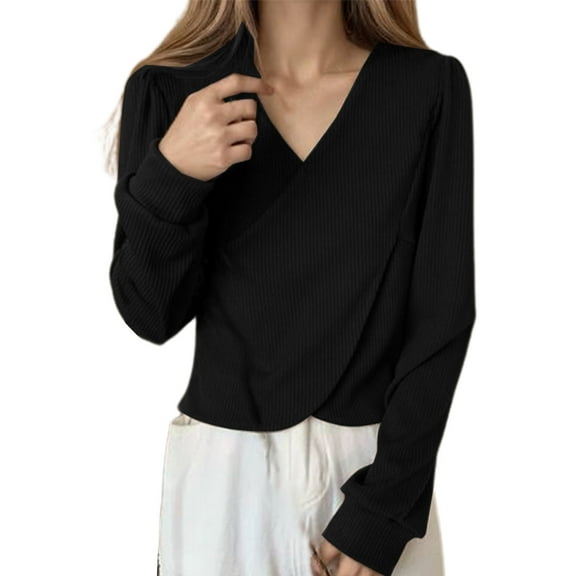 Women's Top Crewneck Black Womens Long Sleeve Shirts Womens Basic Tops Womens Fall Shirts