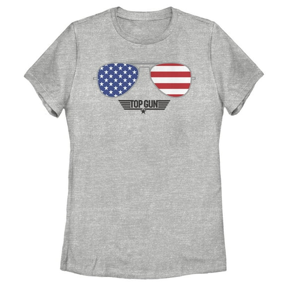 Women's Top Gun American Flag Aviator Sunglasses Logo  Graphic T-Shirt