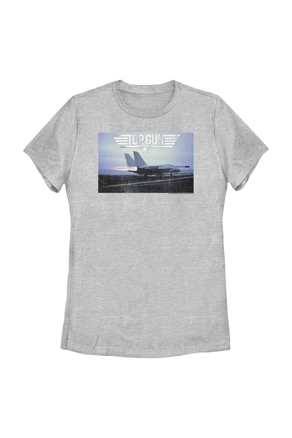 Women's Top Gun Fighter Jet Ready for Takeoff Distressed Graphic T-Shirt