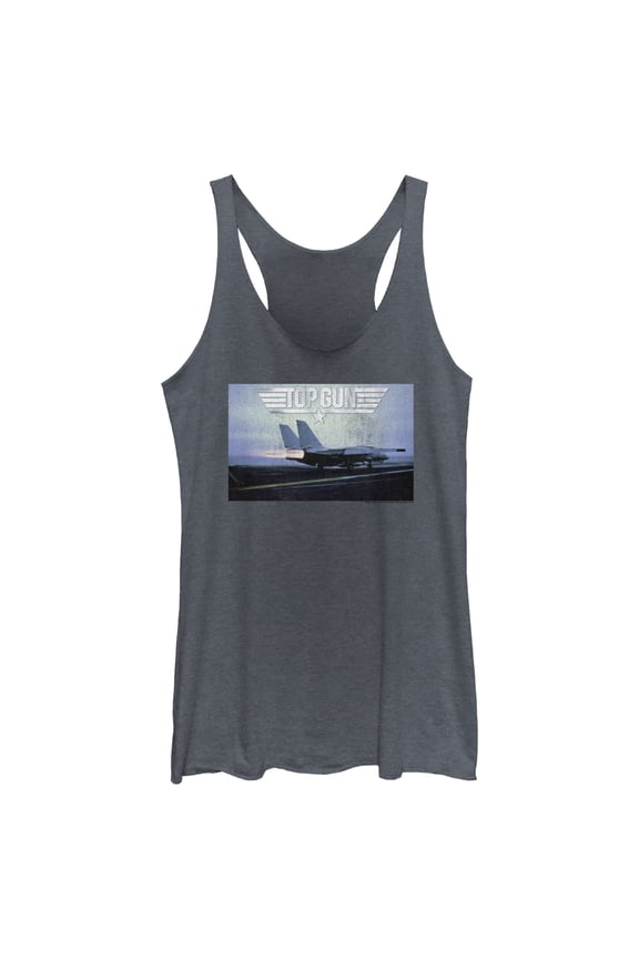 Women's Top Gun Fighter Jet Ready for Takeoff Distressed Racerback Tank Top