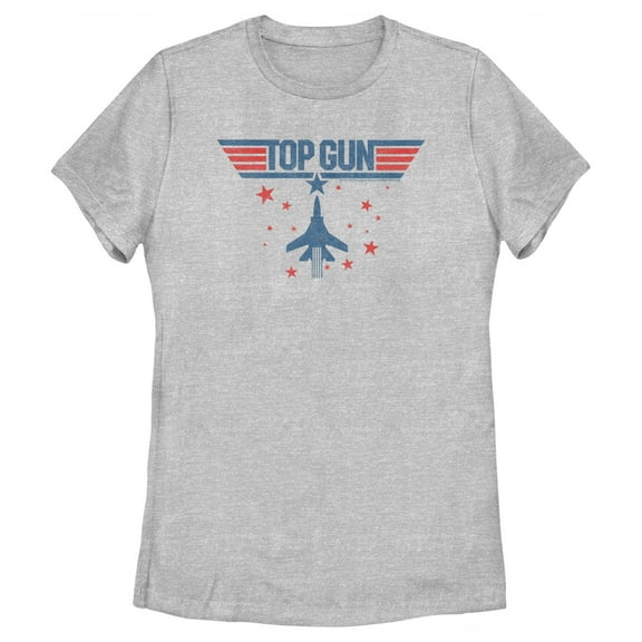 Women's Top Gun Fighter Jet and Stars Logo Graphic T-Shirt