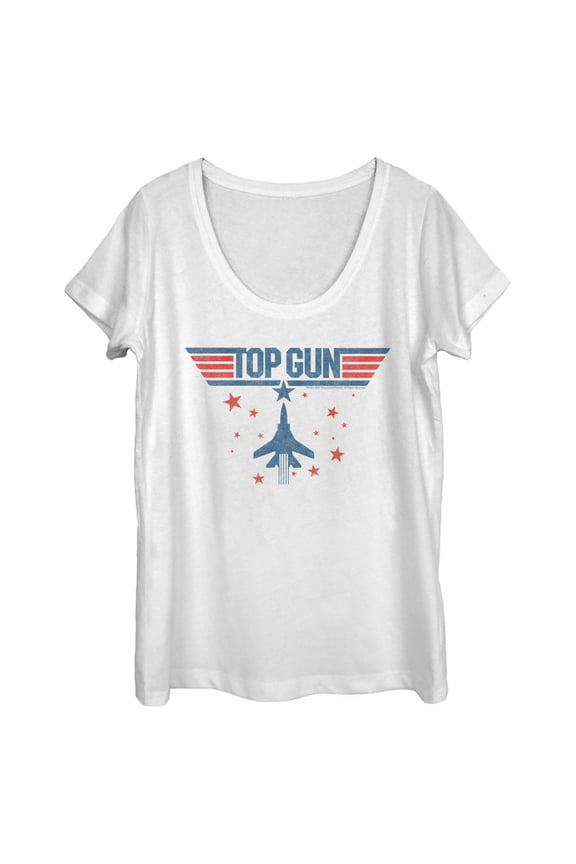 Women's Top Gun Fighter Jet and Stars Logo  Scoop Neck