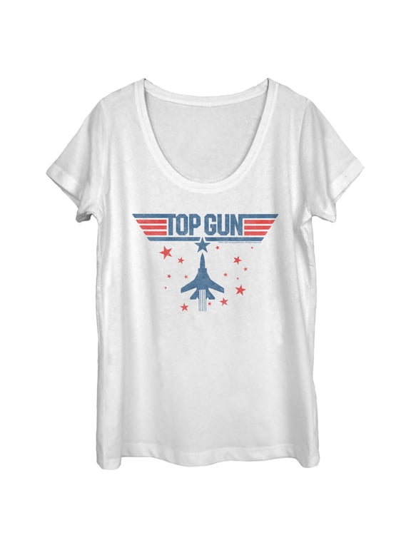 Women's Top Gun Fighter Jet and Stars Logo Scoop Neck