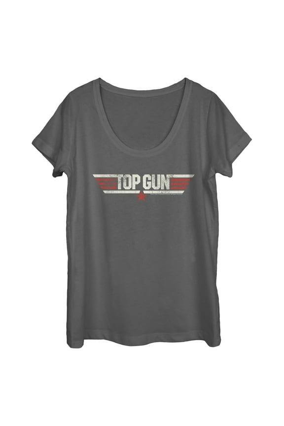Women's Top Gun Logo Distressed  Scoop Neck