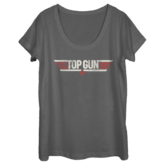 Women's Top Gun Logo Distressed Scoop Neck
