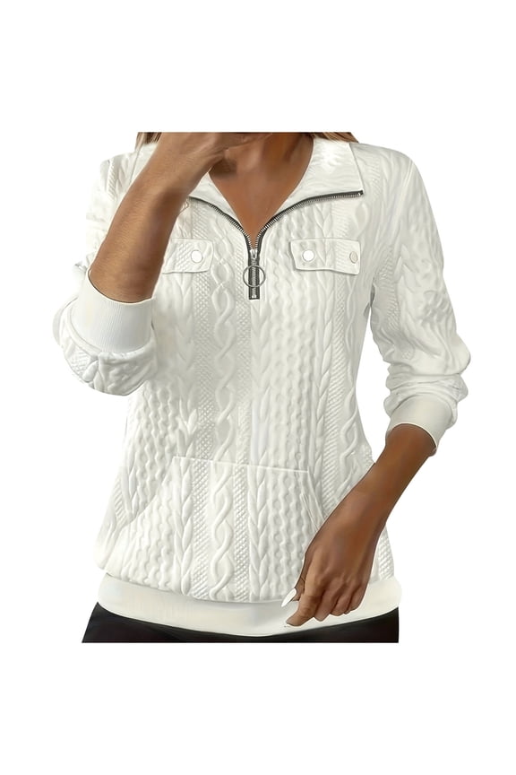 Women's Top Half Zip Stand Collar Solid Color Long Sleeve Casual Pullover Comfortable Loose Seasonal Wear Street Fashion Modern Design Everyday