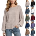 thumbnail image 1 of Women's Top Horizontal Ribbed Knit Boat Neck Drop Shoulder Balloon Long Sleeve Loose Casual Pullover Sweaters, 1 of 5