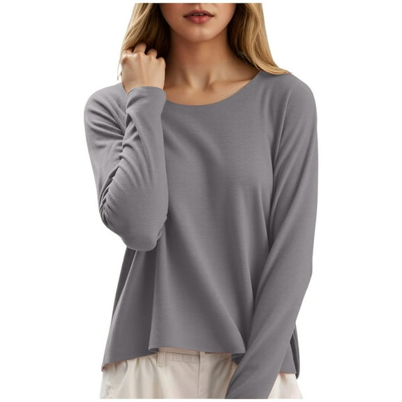 Women's Top Long Sleeve Crew Neck Tops Grey Thermal Shirts for Women Warm Tops for Womens Fall Tshirts