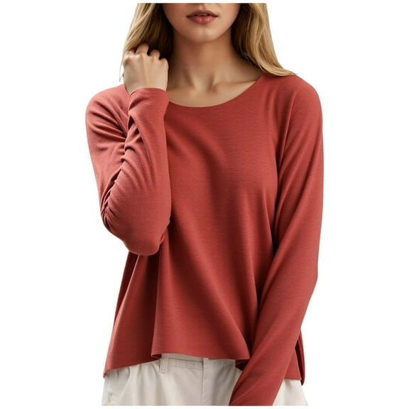 Women's Top Long Sleeve Crew Neck Tops Red Women's Thermal Tops Warm Tops for Women Work Tops