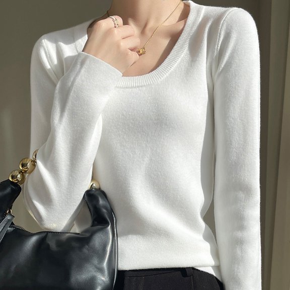 Women's Top Long Sleeve Crewneck White Womens Thermal Tops Warm Tops for Women Fall Work Clothes