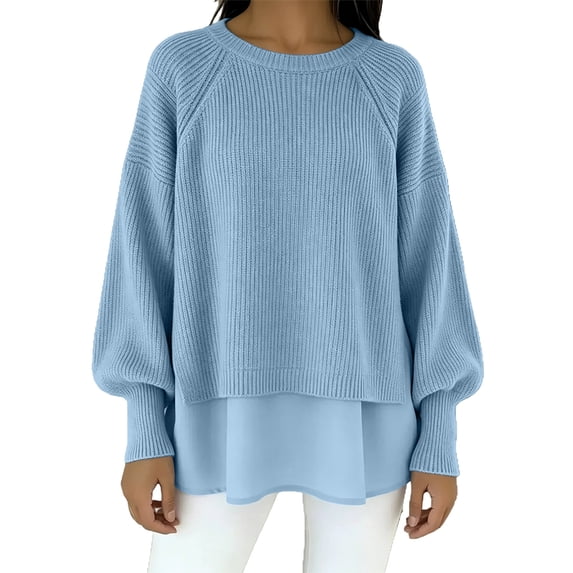 Women's Top Long Sleeve Round Neck Solid Oversized Loose Ribbed Hem Knitted Sweater