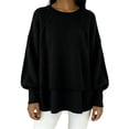 thumbnail image 1 of Women's Top Long Sleeve Round Neck Solid Oversized Loose Ribbed Hem Knitted Sweater, 1 of 5