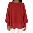 thumbnail image 1 of Women's Top Long Sleeve Round Neck Solid Oversized Loose Ribbed Hem Knitted Sweater, 1 of 5