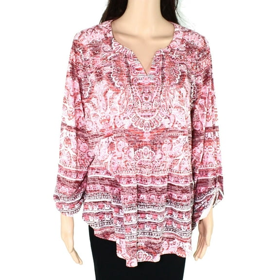 Women's Top Plus Knit Split Neck Embellished 0X