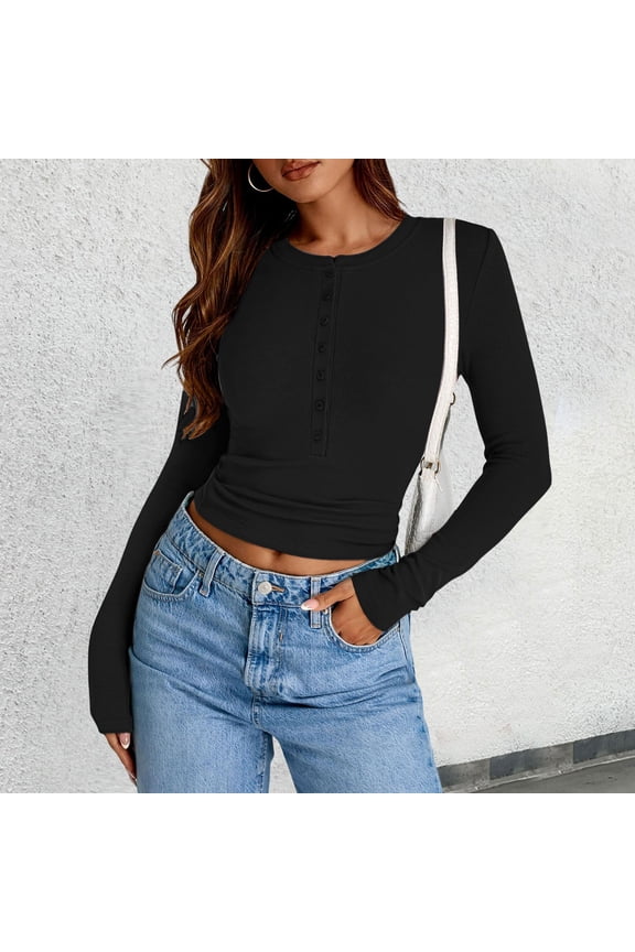 Women's Top Ribbed Long Sleeve V Neck Button Slim Basic Casual T Shirt Shirt plus Size Satin Camisoles for Women Womens Short Sleeve Blouse Cute Tops plus plus Size Clothes for Women 3x Lace plus