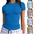thumbnail image 1 of Women's Top Short Sleeve Crew Neck Lightweight Tops & Blouses Summer Casual Slim-Fit Pullover T-Shirt Gifts for Women Dark Gray L, 1 of 7