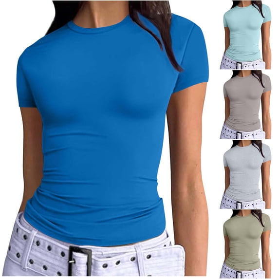 Women's Top Short Sleeve Crew Neck Lightweight Tops & Blouses Summer Casual Slim-Fit Pullover T-Shirt Gifts for Women GreenXS