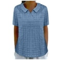 thumbnail image 1 of Women's Top Summer Turndown V Neck Button Petal Sleeve Solid Plaid Shirt Blouse Tops, 1 of 2