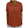 thumbnail image 1 of Women's Top Summer Turndown V Neck Button Petal Sleeve Solid Plaid Shirt Blouse Tops, 1 of 2