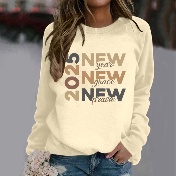 Women's Top Trendy Pullover Hoodie Letter Print Round Neck Soft Fabric for Fall and Winter