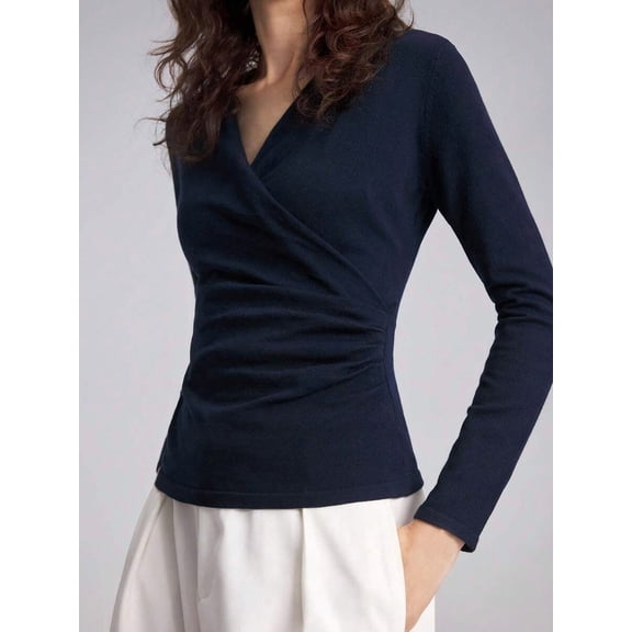 Women's Top V-Neck Long Sleeve Wrap Knit Pullover Slim Fit for Everyday Style