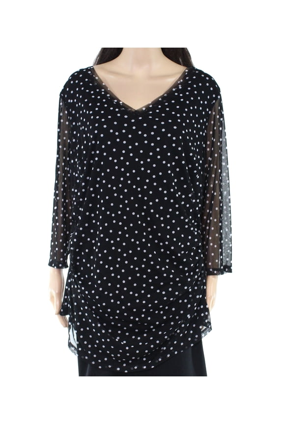 Women's Top White Plus V-Neck Polka Dot Stretch 3X